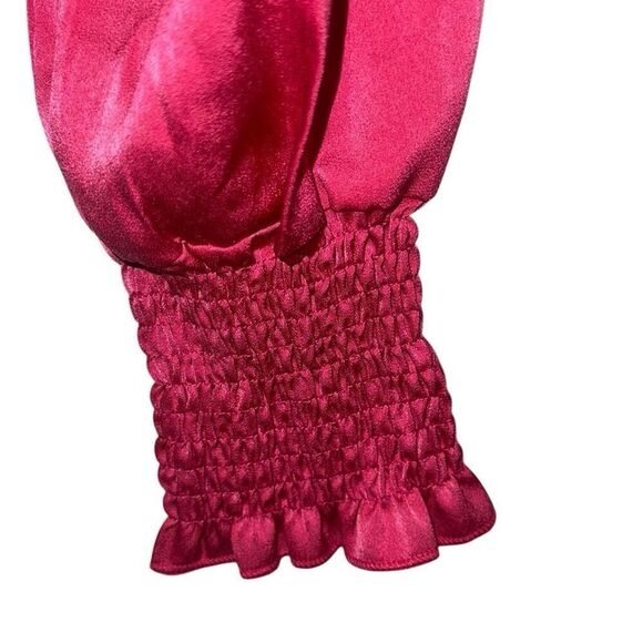 Lot Of 2 Lyaner White & Fuchsia Mock Neck Smocked Puff Sleeve Top Ladies Medium - Picture 11 of 14